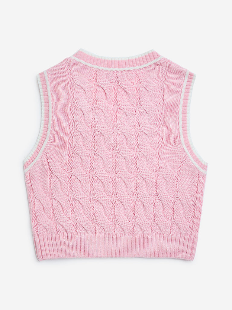 Y&F Kids Pink Knit-Textured Sweater Vest