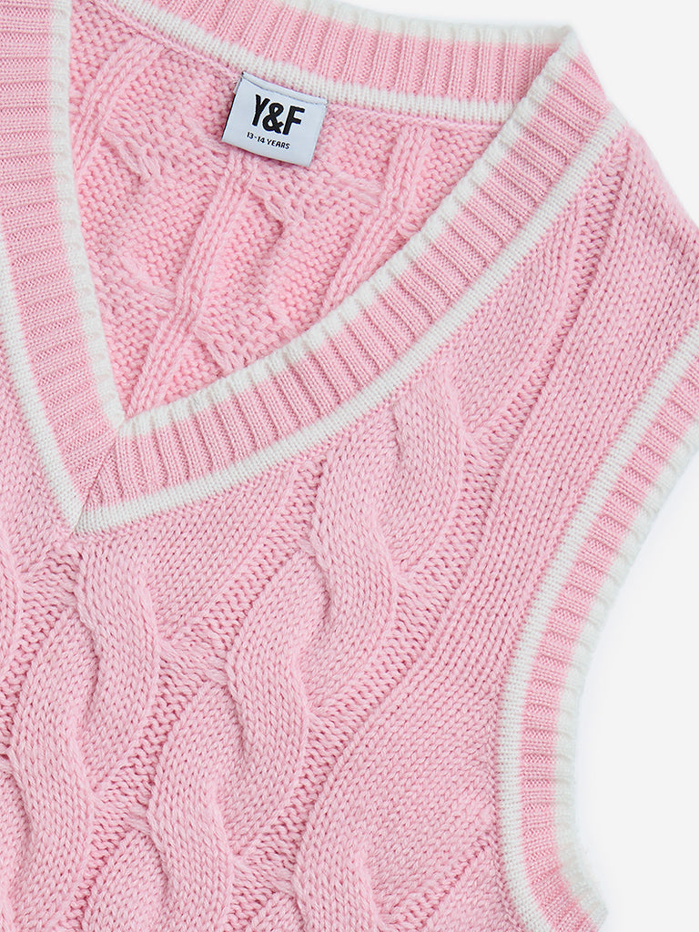 Y&F Kids Pink Knit-Textured Sweater Vest