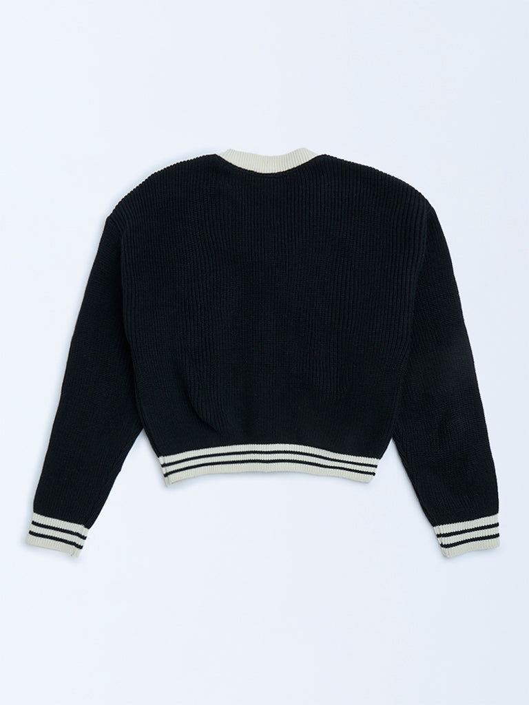 Y&F Kids Black Text Pattern Knitted Sweater