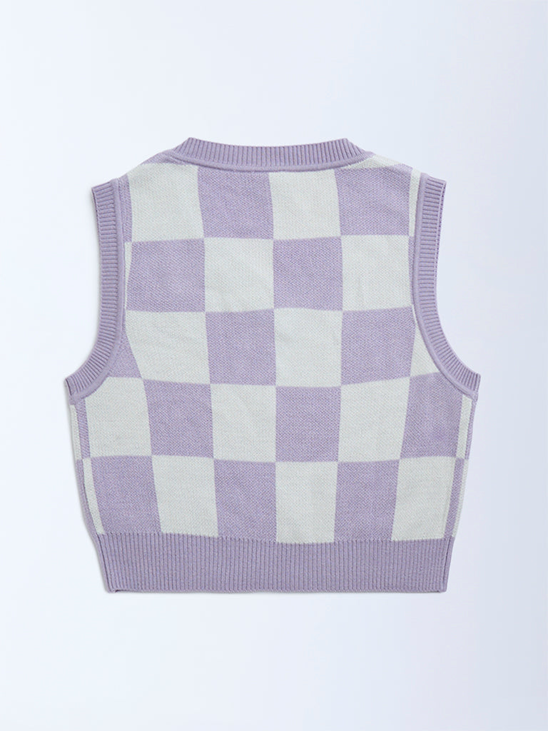 Y&F Kids Lilac Checks Design Sweater Vest