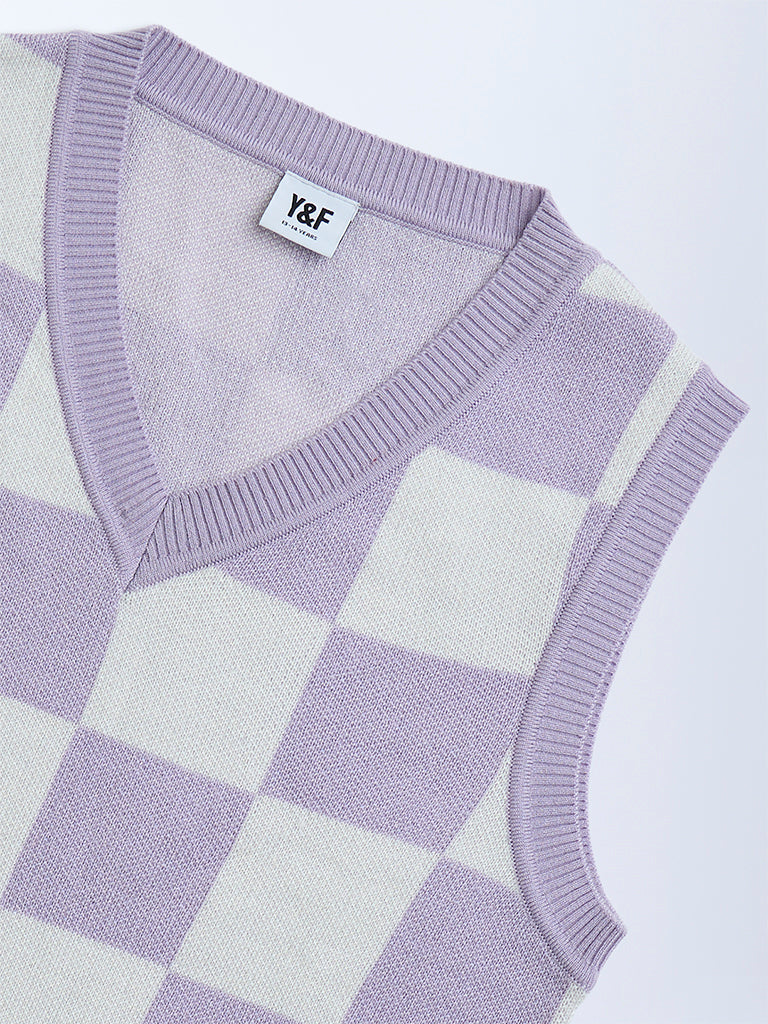 Y&F Kids Lilac Checks Design Sweater Vest