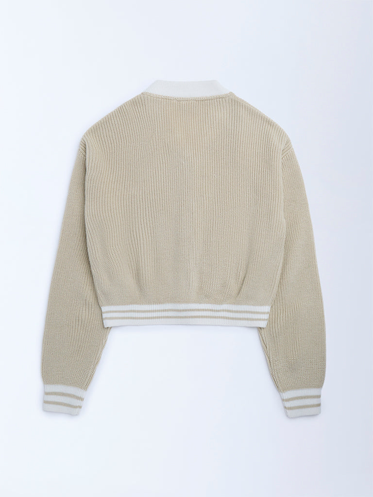 Y&F Kids Beige Knit-Textured Sweater