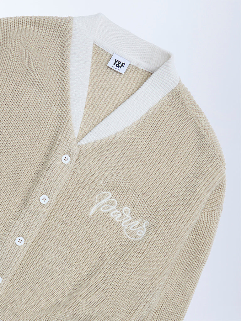 Y&F Kids Beige Knit-Textured Sweater