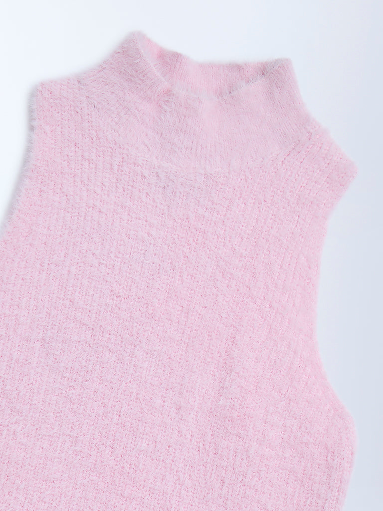 Y&F Kids Light Pink Knit-Textured Sweater