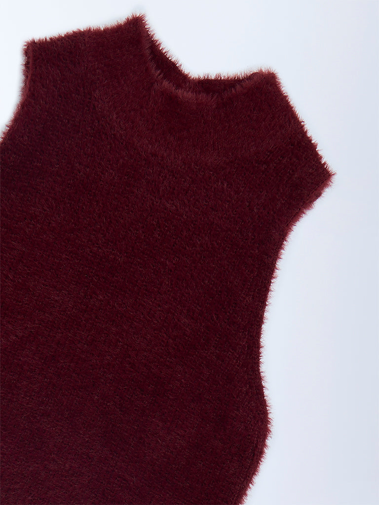 Y&F Kids Maroon Knit-Textured Sweater