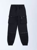 Y&F Kids Black Cargo-Style Mid-Rise Cotton-Blend Joggers