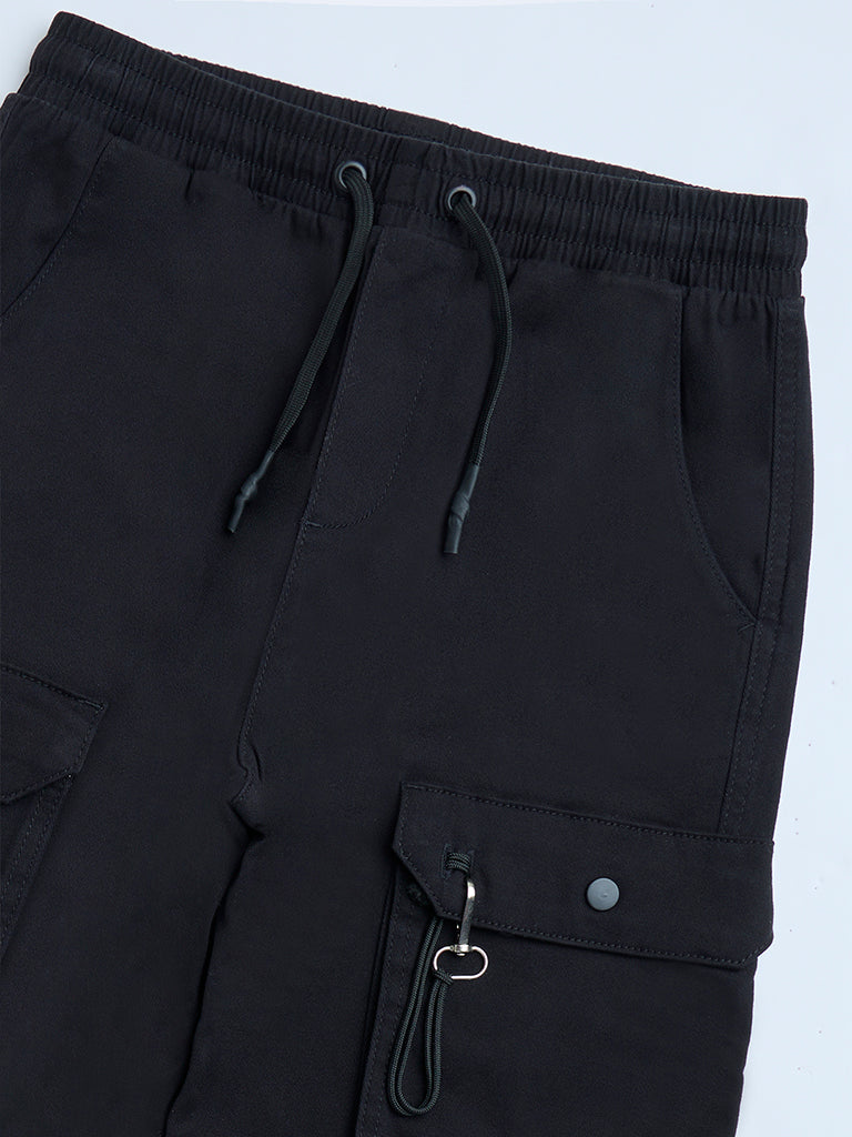 Y&F Kids Black Cargo-Style Mid-Rise Cotton-Blend Joggers