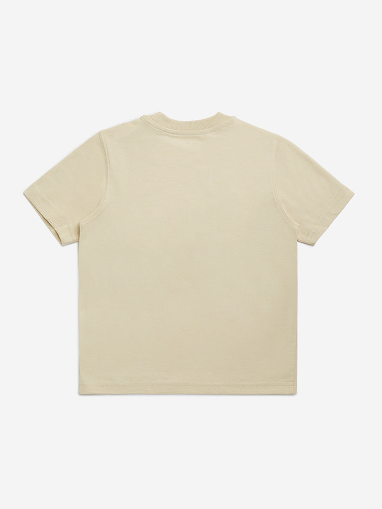 HOP Kids Beige Bus Printed Cotton T-Shirt