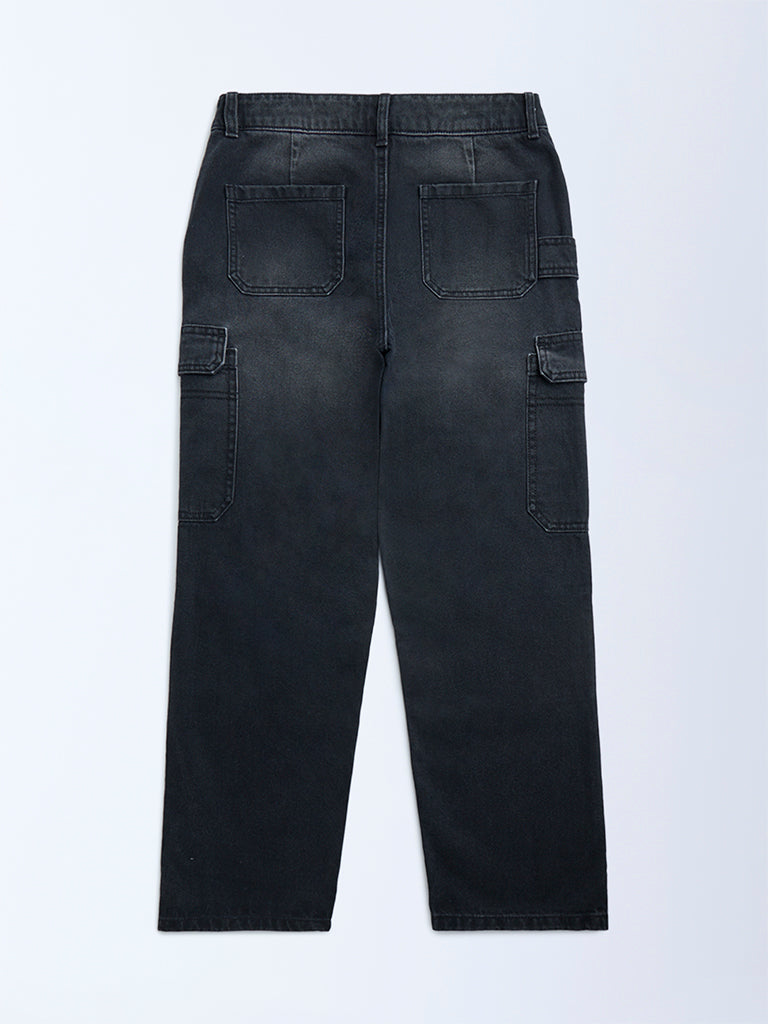 Y&F Kids Charcoal Faded Relaxed-Fit Mid-Rise Jeans