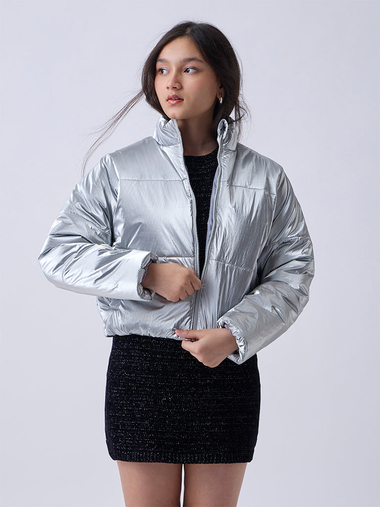Y&F Kids Silver Quilted Puffer Jacket