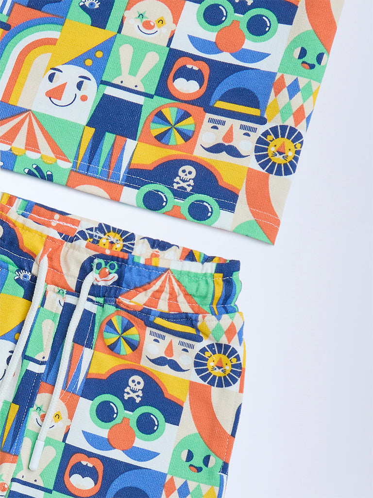 HOP Kids Multicolour Cotton T-Shirt and Shorts Set