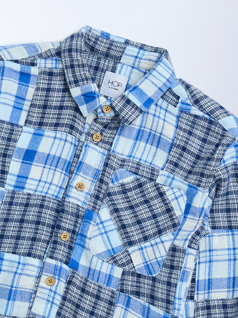 HOP Kids Blue Checks Pattern Cotton Shirt