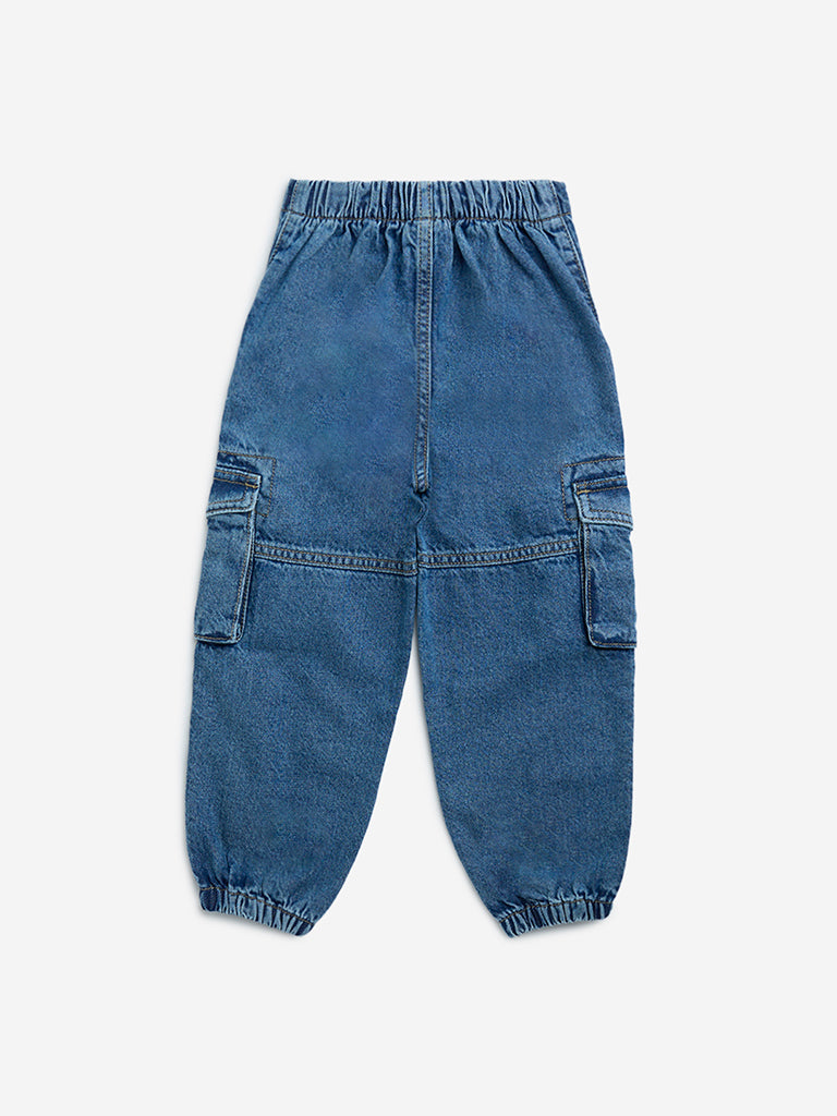 HOP Kids Dark Blue High-Rise Jogger-Style Jeans