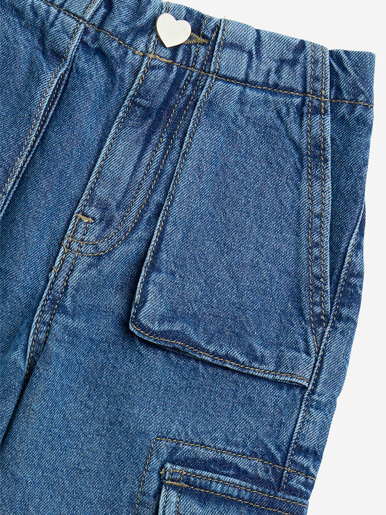 HOP Kids Dark Blue High-Rise Jogger-Style Jeans