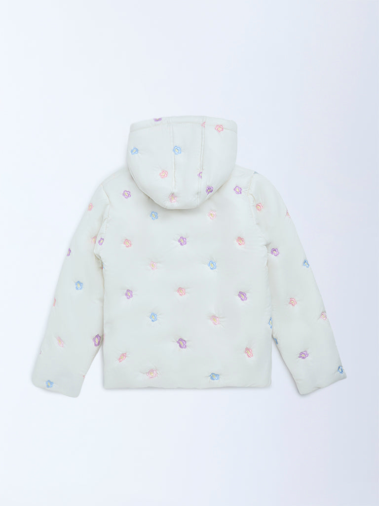 HOP Kids Off-White Floral Embroidered Hooded Jacket