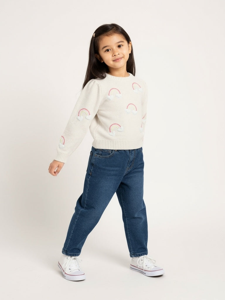 HOP Kids Off-White Rainbow Design Cotton Sweater