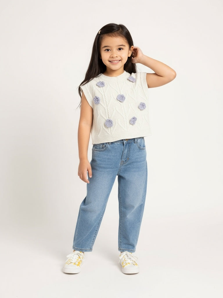 HOP Kids Off-White Floral Knitted Sweater