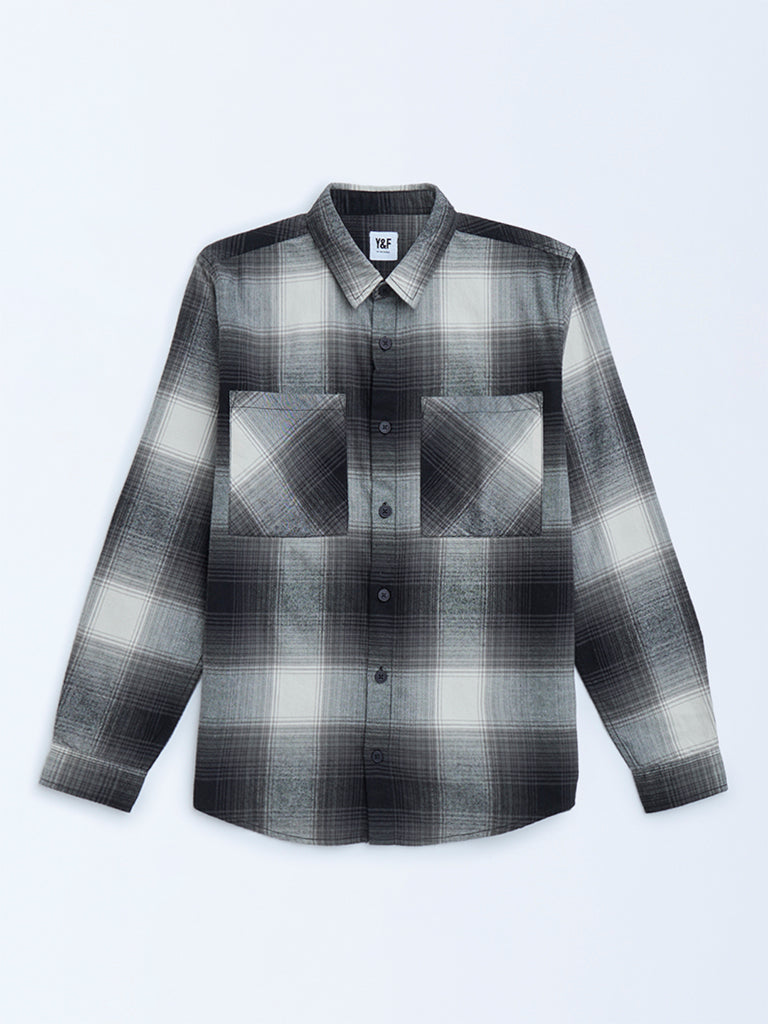 Y&F Kids Black Checkered Cotton Shirt