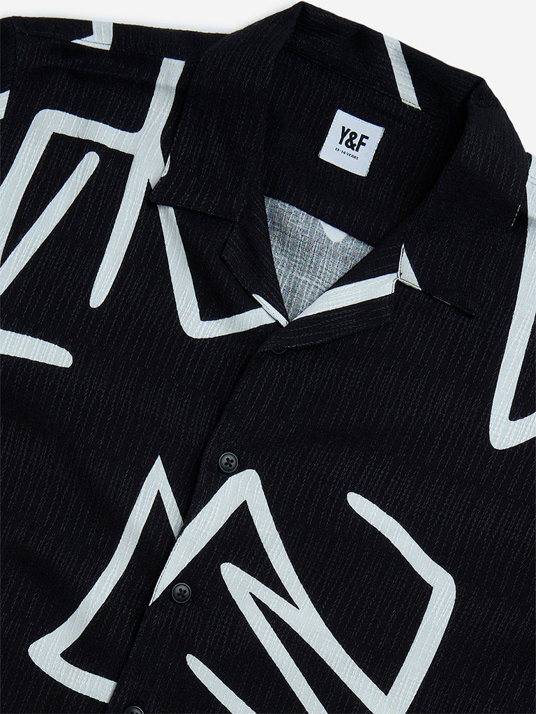 Y&F Kids Black Abstract Pattern Resort-Fit Shirt