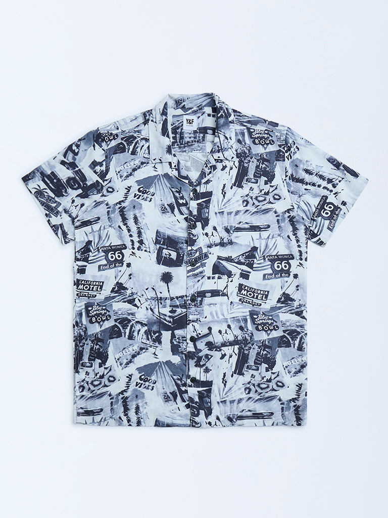 Y&F Kids Dark Grey Printed Resort-Fit Shirt