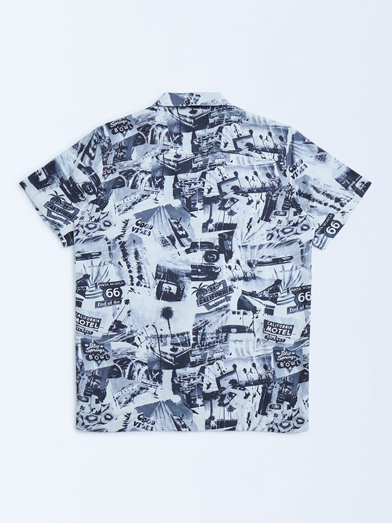 Y&F Kids Dark Grey Printed Resort-Fit Shirt