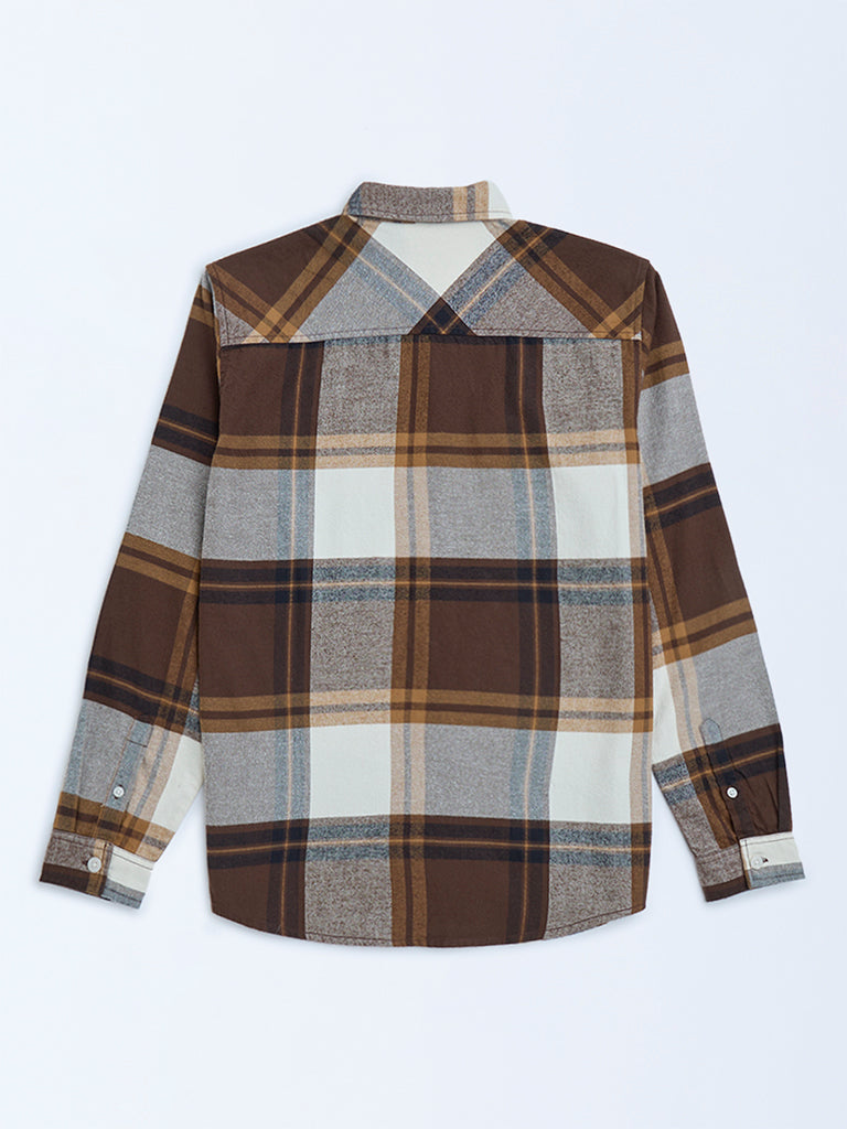 Y&F Kids Brown Checks Printed Cotton Shirt