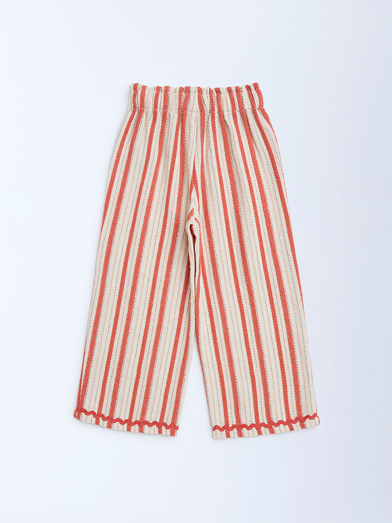 HOP Kids Rust Striped High-Rise Cotton-Blend Trousers