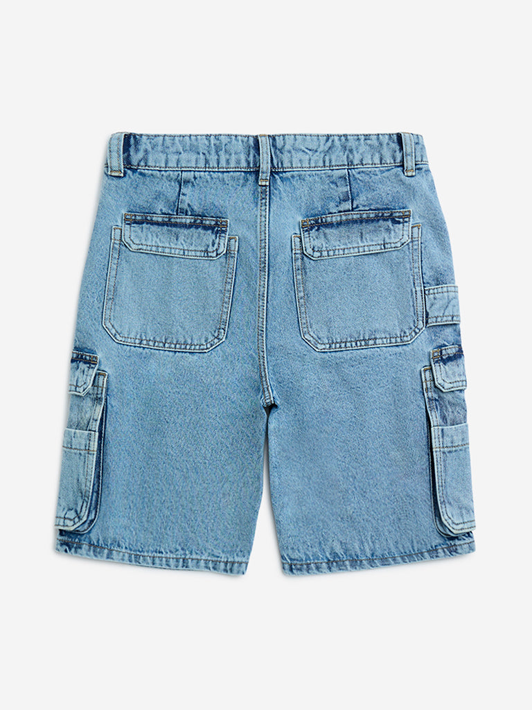 Y&F Kids Light Blue Cargo-Style Mid-Rise Cotton Shorts