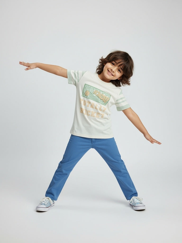 HOP Kids Off-White Text Detailed Cotton T-Shirt