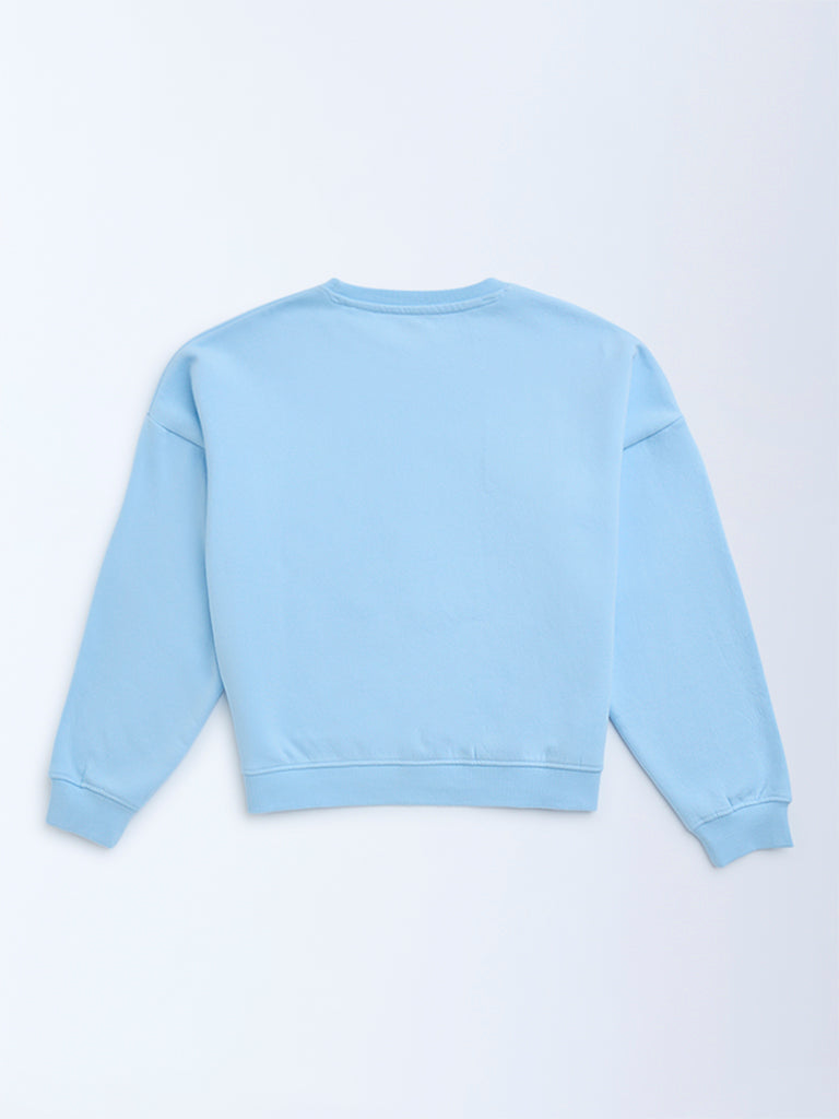 Y&F Kids Light Blue Text Design Cotton-Blend Sweatshirt