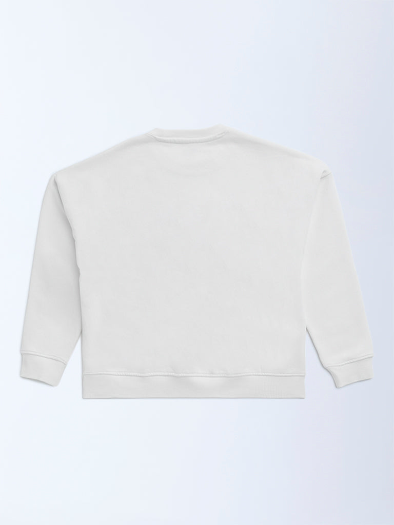 Y&F Kids White Text Printed Cotton-Blend Sweatshirt