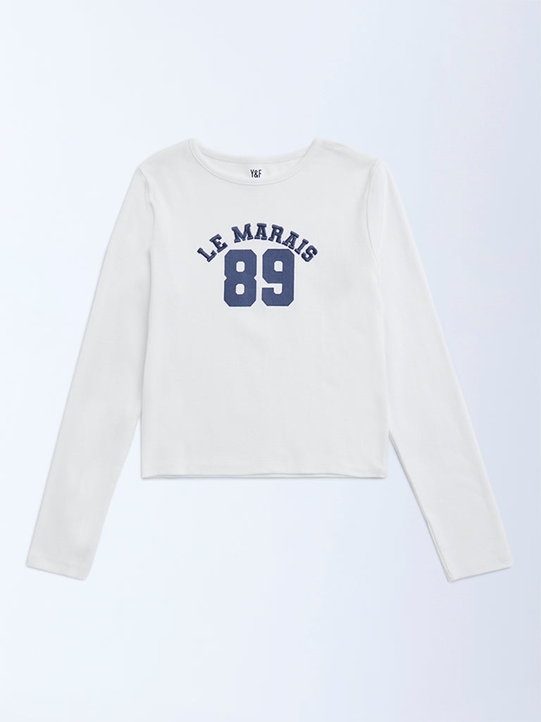 Y&F Kids White Text Design Cotton-Blend T-Shirt