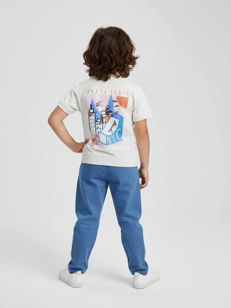HOP Off-White Cityscape-Inspired Cotton Polo T-Shirt