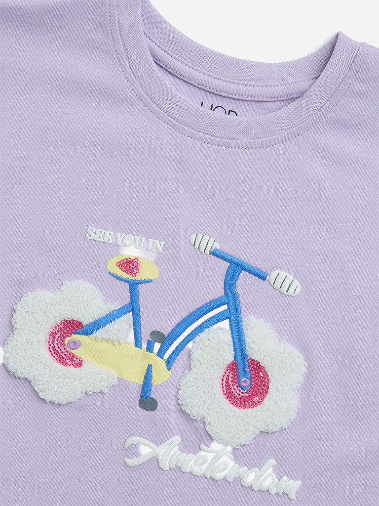 HOP Kids Lilac Applique-Detailed Cotton Top