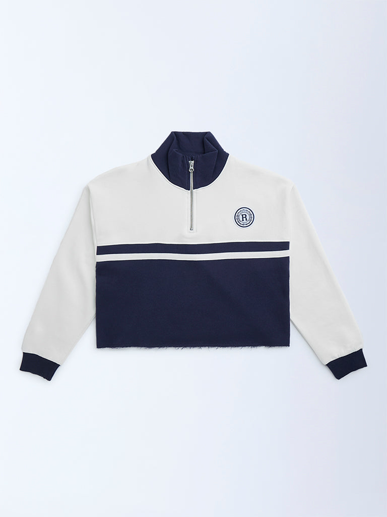 Y&F Kids Navy Colour-Blocked Cotton-Blend Sweatshirt