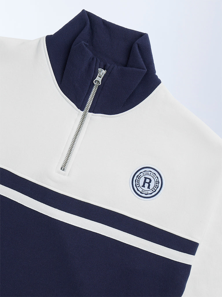 Y&F Kids Navy Colour-Blocked Cotton-Blend Sweatshirt
