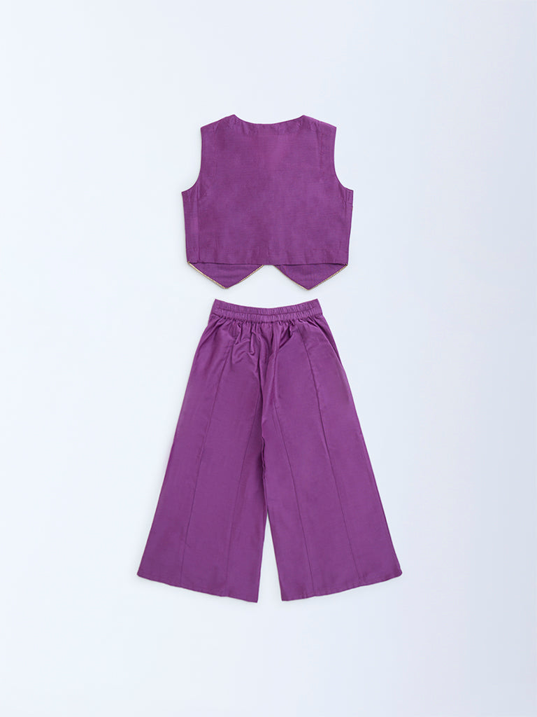 Utsa Kids Purple Floral Embroidered Ethnic Set - (2-8yrs)