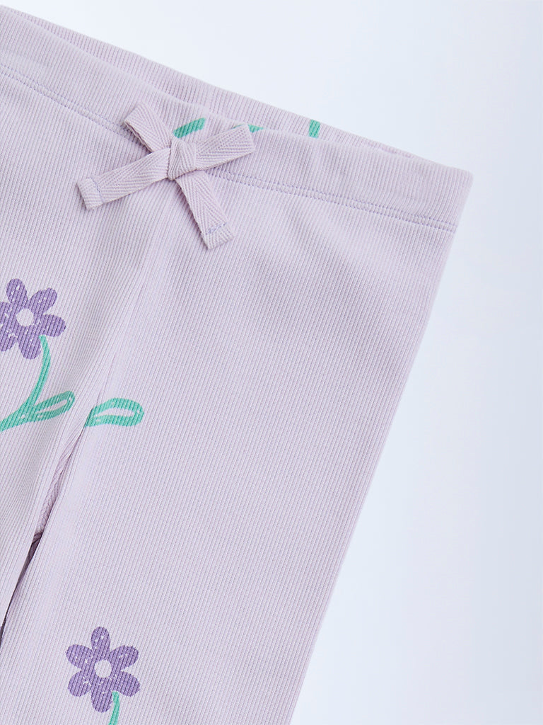 HOP Kids Lilac Floral High-Rise Cotton-Blend Leggings