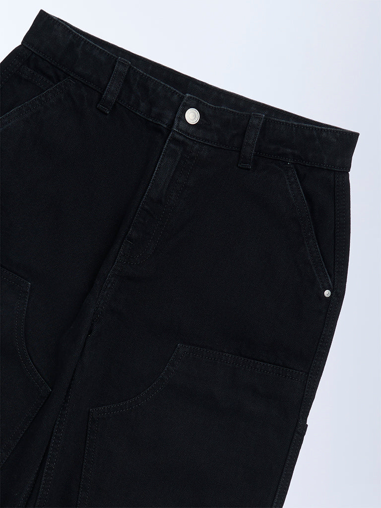 Y&F Kids Black Relaxed-Fit Mid-Rise Jeans