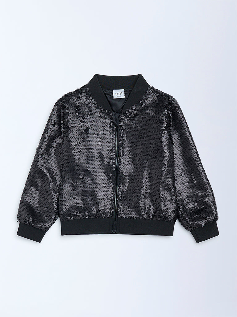HOP Kids Black Sequin Embellished Jacket