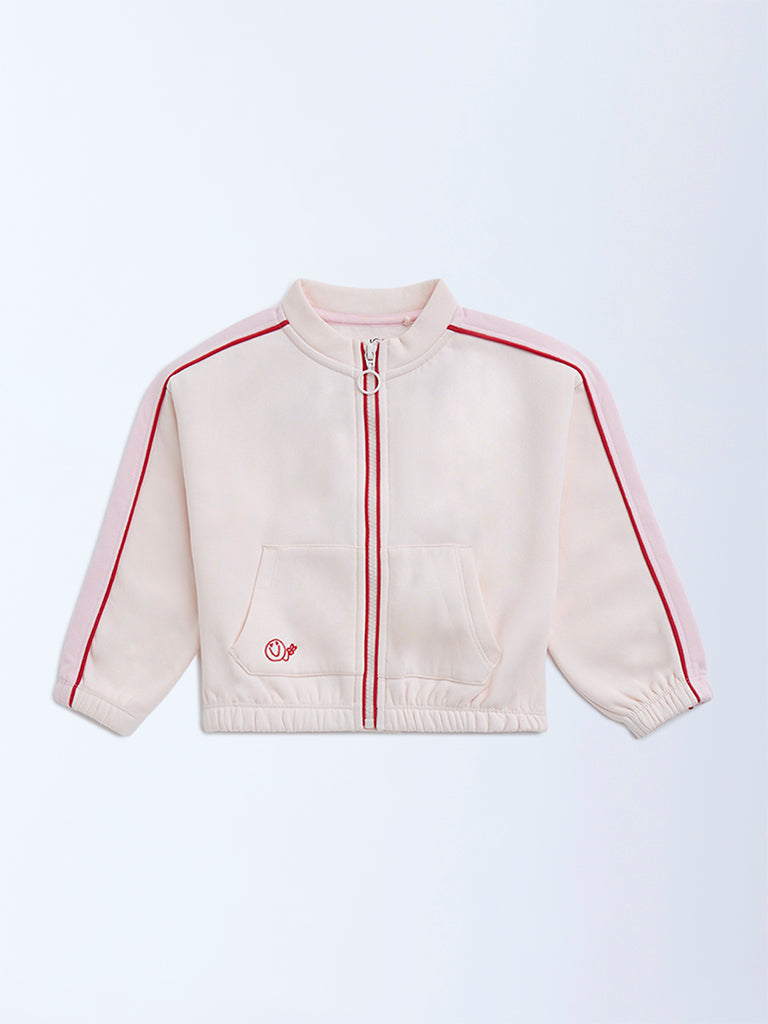 HOP Kids Light Pink Text Design Cotton-Blend Jacket