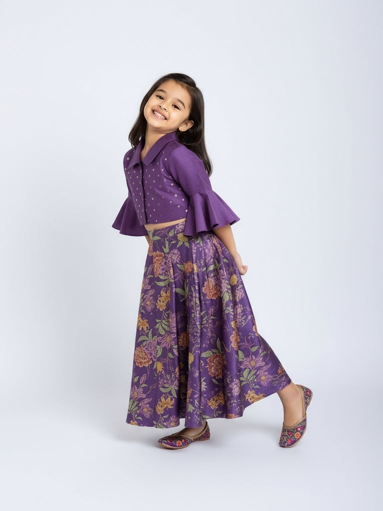 Utsa Kids Purple Floral Pattern Ethnic Set - (2-8yrs)