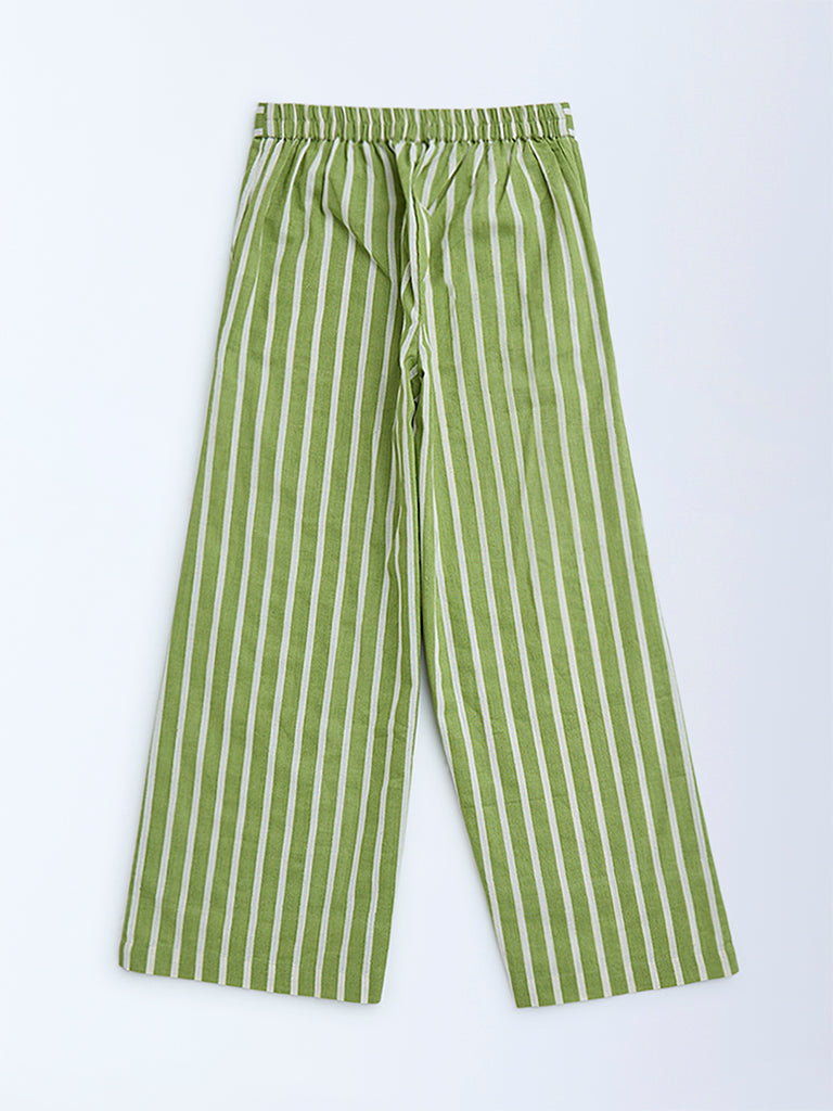 Utsa Kids Green Stripe Printed Cotton-Blend Ethnic Pants - (8-14yrs)