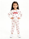 HOP Kids Pink Strawberry Design Cotton Sweatshirt with Joggers Set