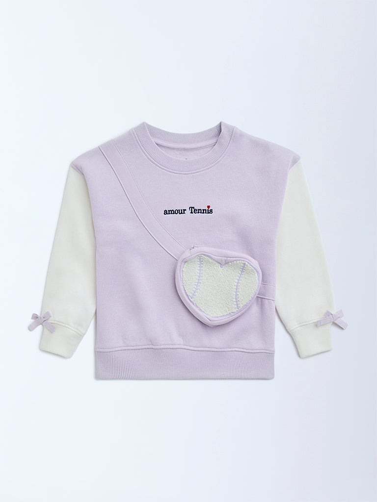 HOP Kids Lilac Text Design Cotton-Blend Sweatshirt