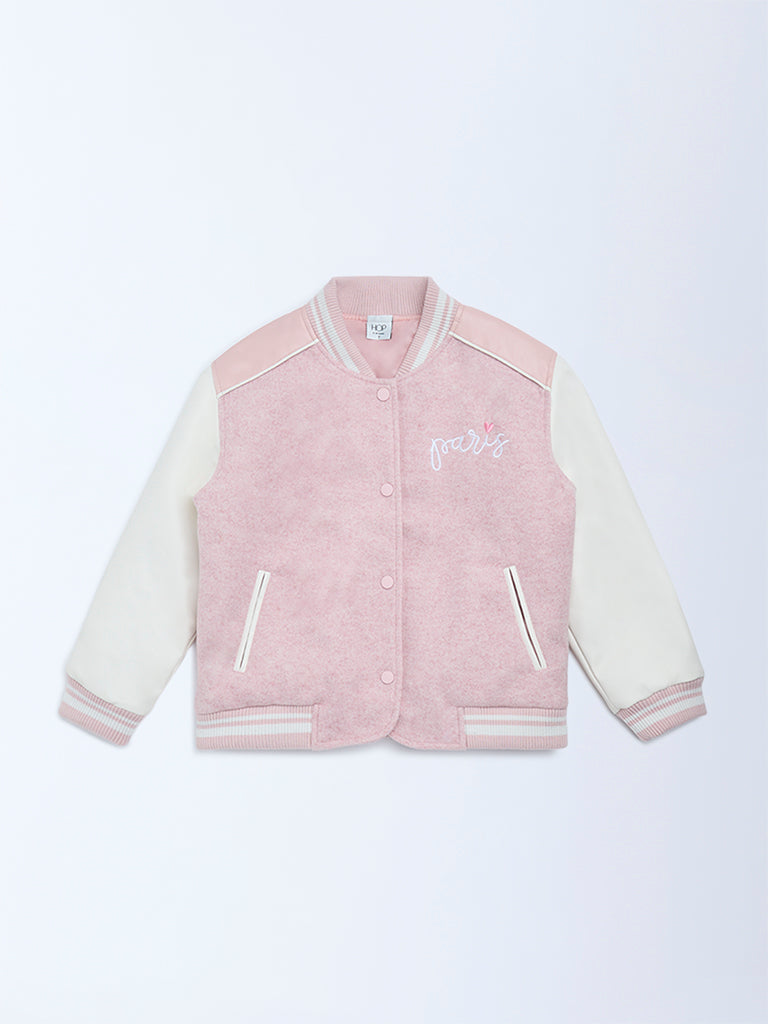 HOP Kids Dusty Pink Text Design Cotton Varsity Jacket