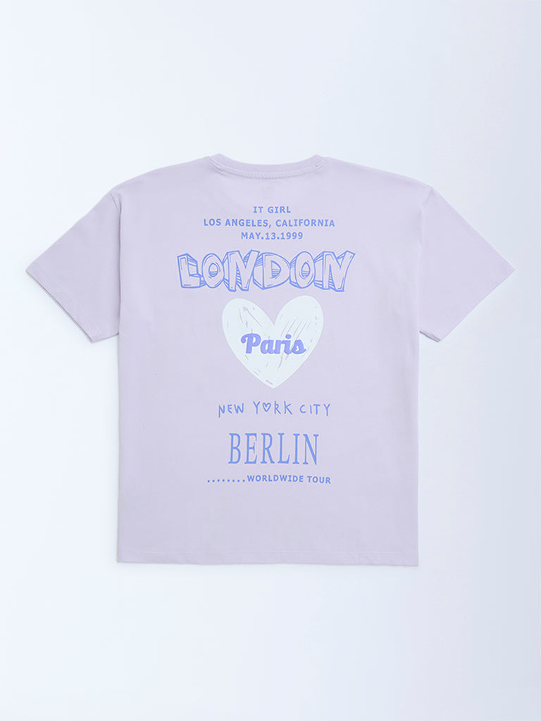 Y&F Kids Lilac Text Pattern Cotton T-Shirt