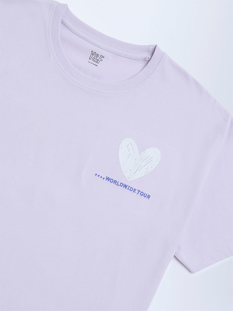 Y&F Kids Lilac Text Pattern Cotton T-Shirt