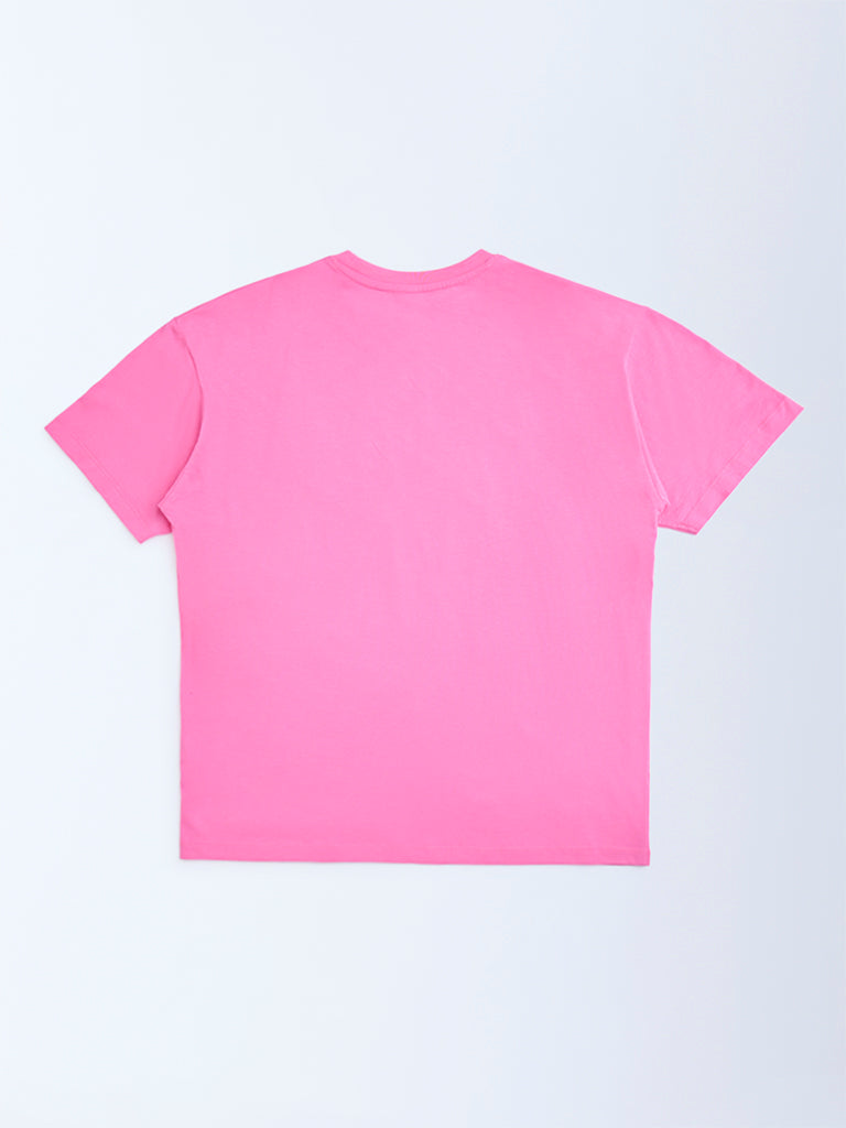 Y&F Kids Pink Printed Cotton T-Shirt