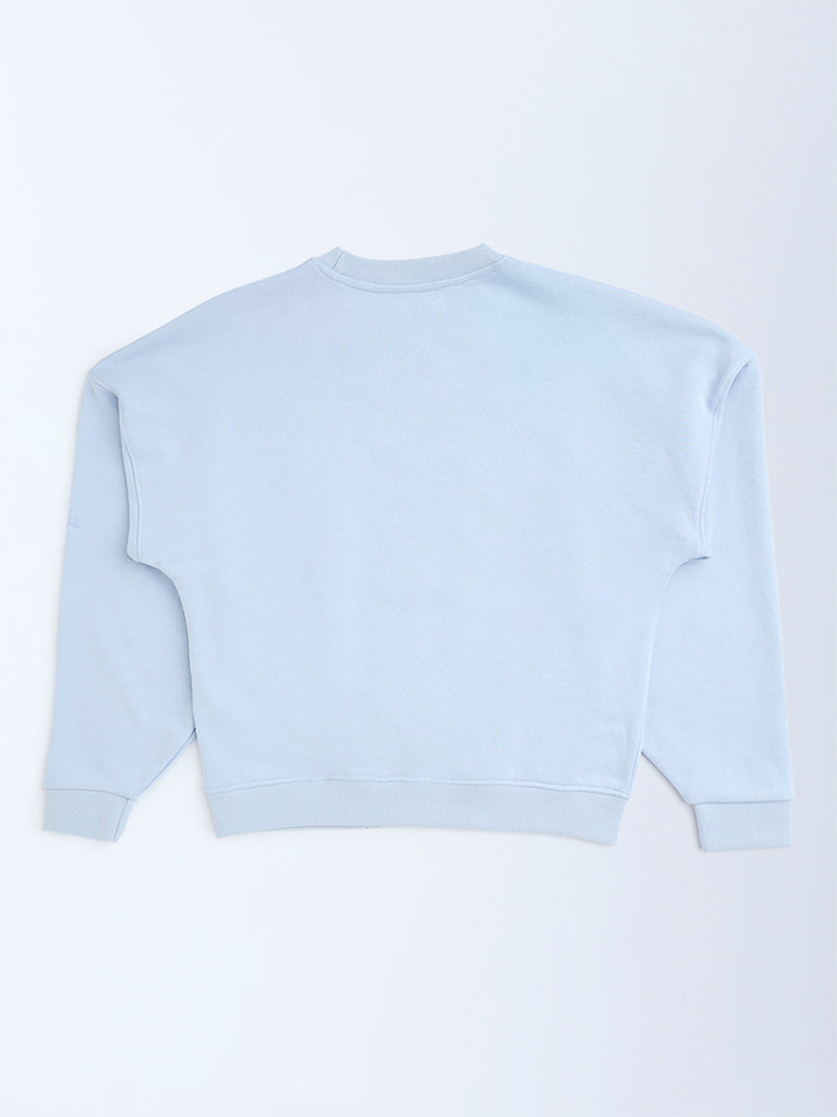 Y&F Kids Light Blue Text Design Cotton-Blend Sweatshirt